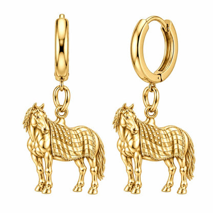 Patriotic Spirit Horse Huggie Charm Earrings – 18K gold, front view