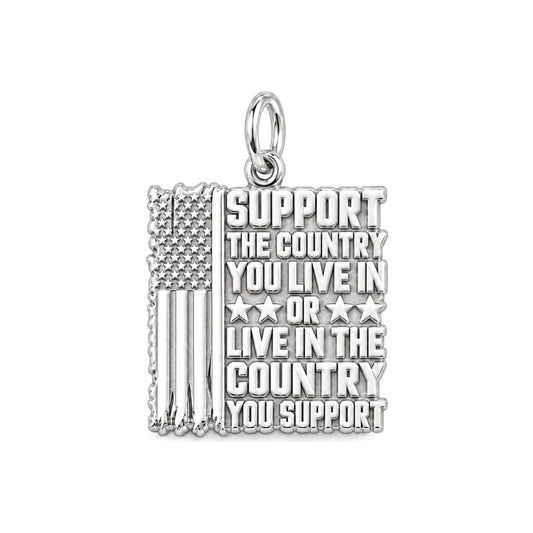 Patriotic Support Flag Charm and Polyester Cord Bracelet Set – silver plated 3 cm charm, front view