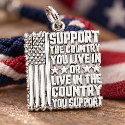 Patriotic Support Flag Charm and Polyester Cord Bracelet Set