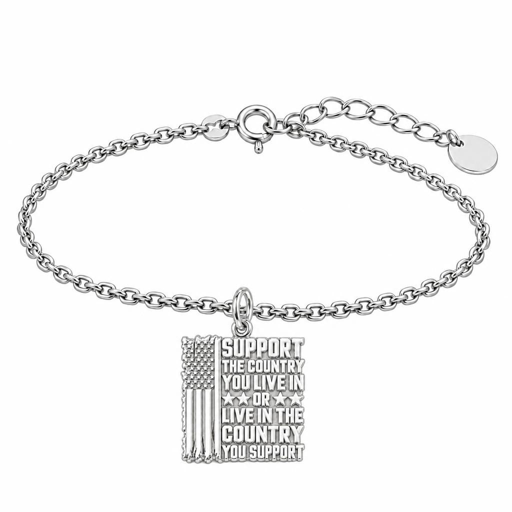 Patriotic Support Flag Charm Bracelet Set – silver, front view