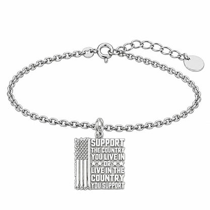 Patriotic Support Flag Charm Bracelet Set – silver, front view
