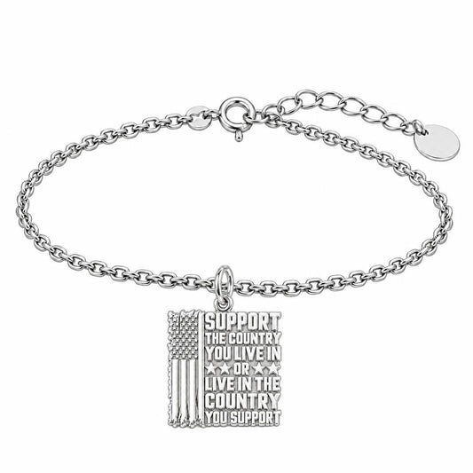 Patriotic Support Flag Charm Bracelet Set – silver, front view