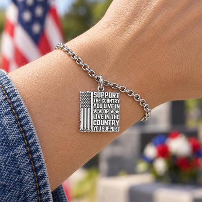 Patriotic Support Flag Charm Bracelet Set – worn / in use