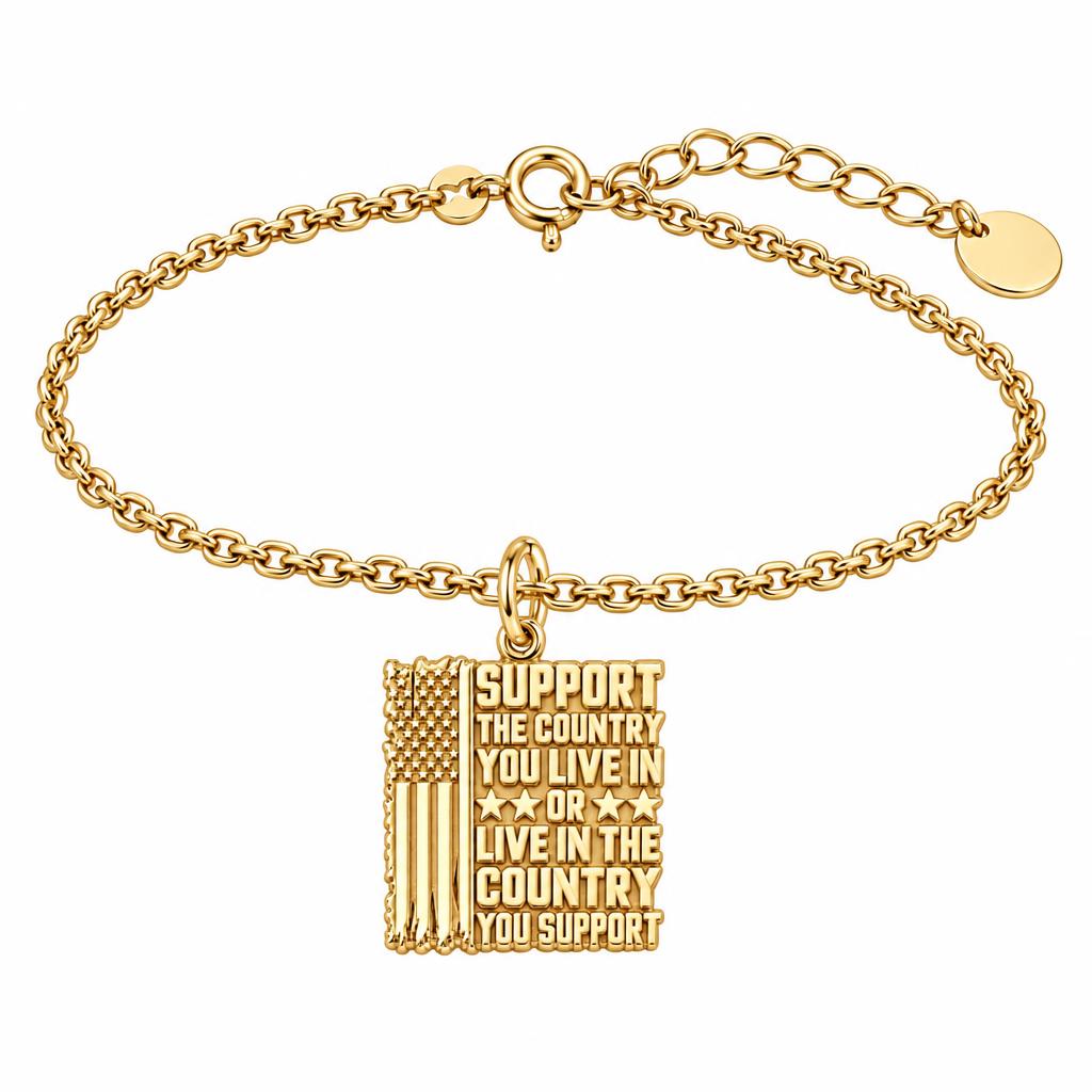 Patriotic Support Flag Charm Bracelet Set – 18K gold, front view