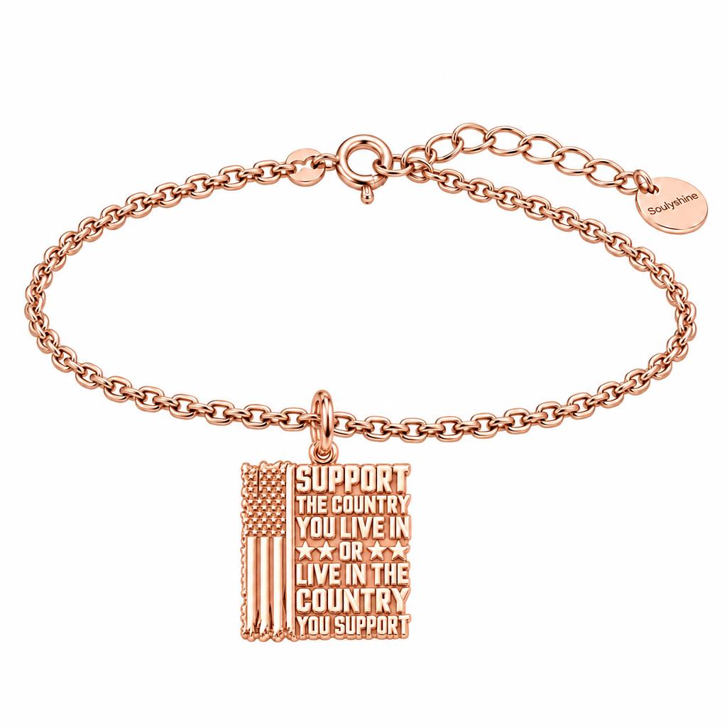 Patriotic Support Flag Charm Bracelet Set – rose gold, front view
