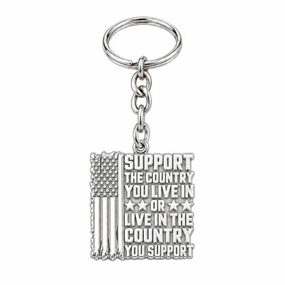 Patriotic Support Flag Charm Keychain – silver, front view