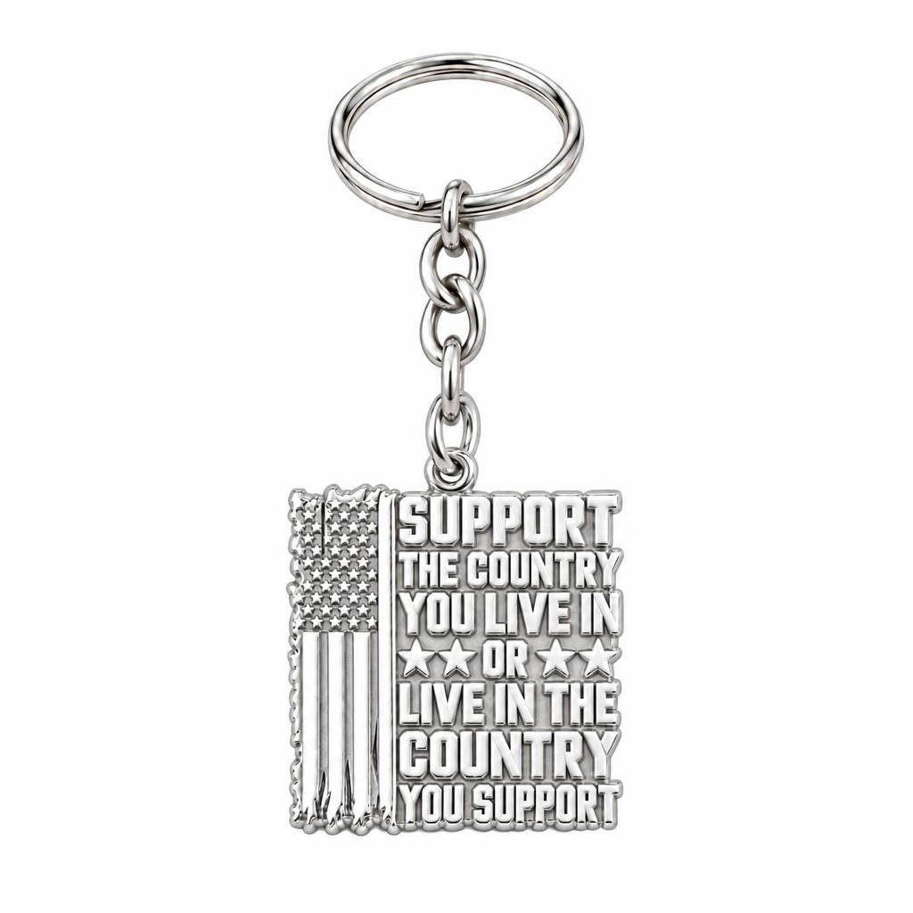 Patriotic Support Flag Charm Keychain – silver, front view