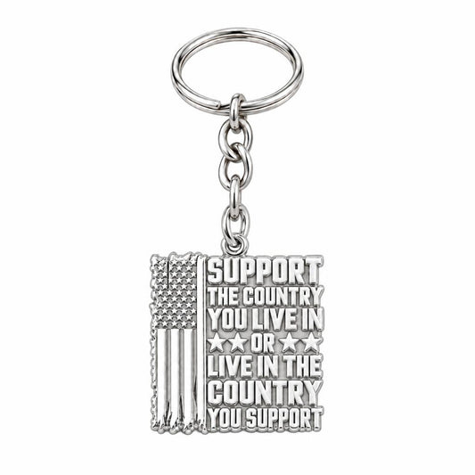 Patriotic Support Flag Charm Keychain – silver, front view
