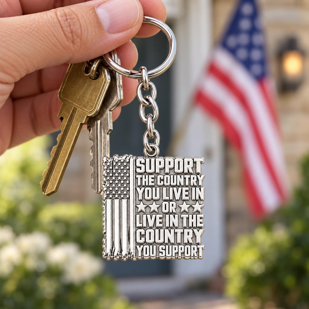 Patriotic Support Flag Charm Keychain – worn / in use