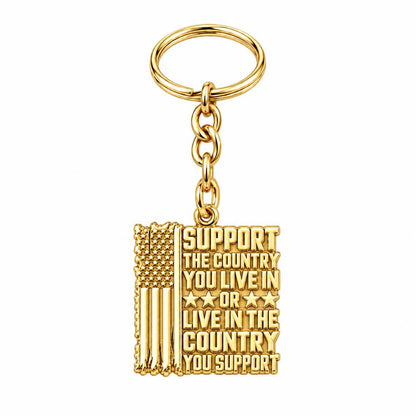 Patriotic Support Flag Charm Keychain – 18K gold, front view