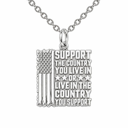 Patriotic Support Flag Charm Necklace Set – silver, front view