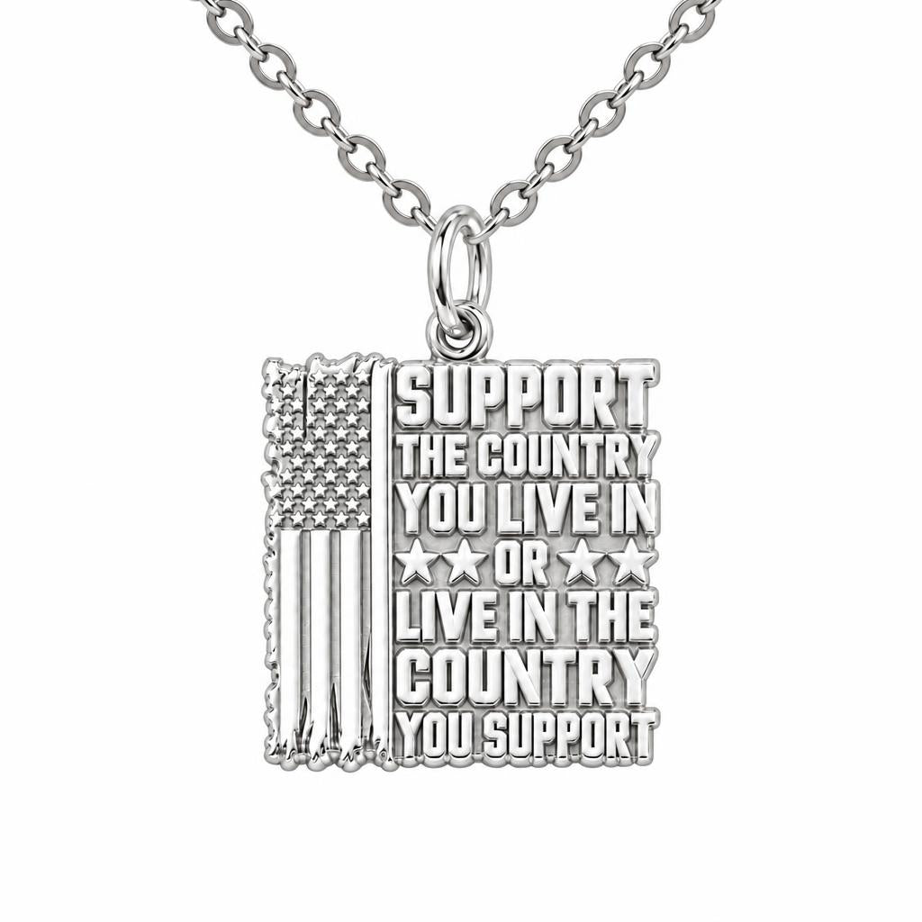 Patriotic Support Flag Charm Necklace Set – silver, front view