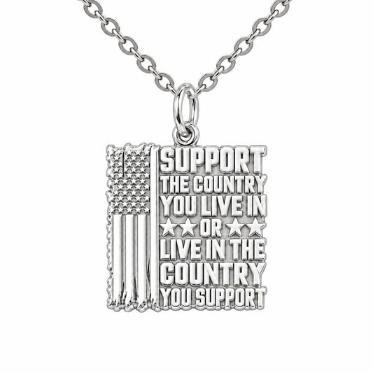 Patriotic Support Flag Charm Necklace Set – silver, front view