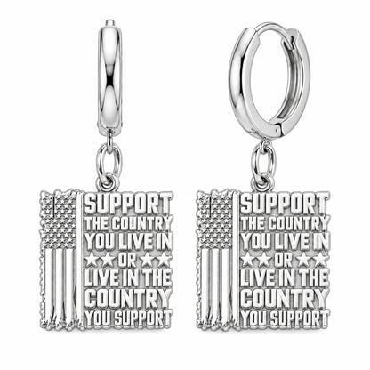 Patriotic Support Flag Huggie Charm Earrings – silver, front view