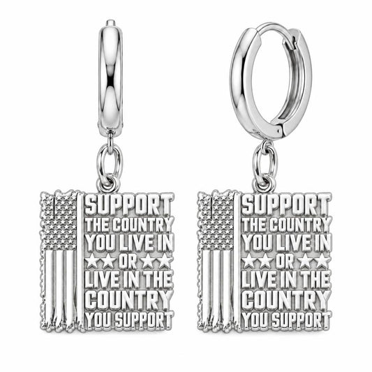 Patriotic Support Flag Huggie Charm Earrings – silver, front view