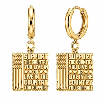 Patriotic Support Flag Huggie Charm Earrings – 18K gold, front view