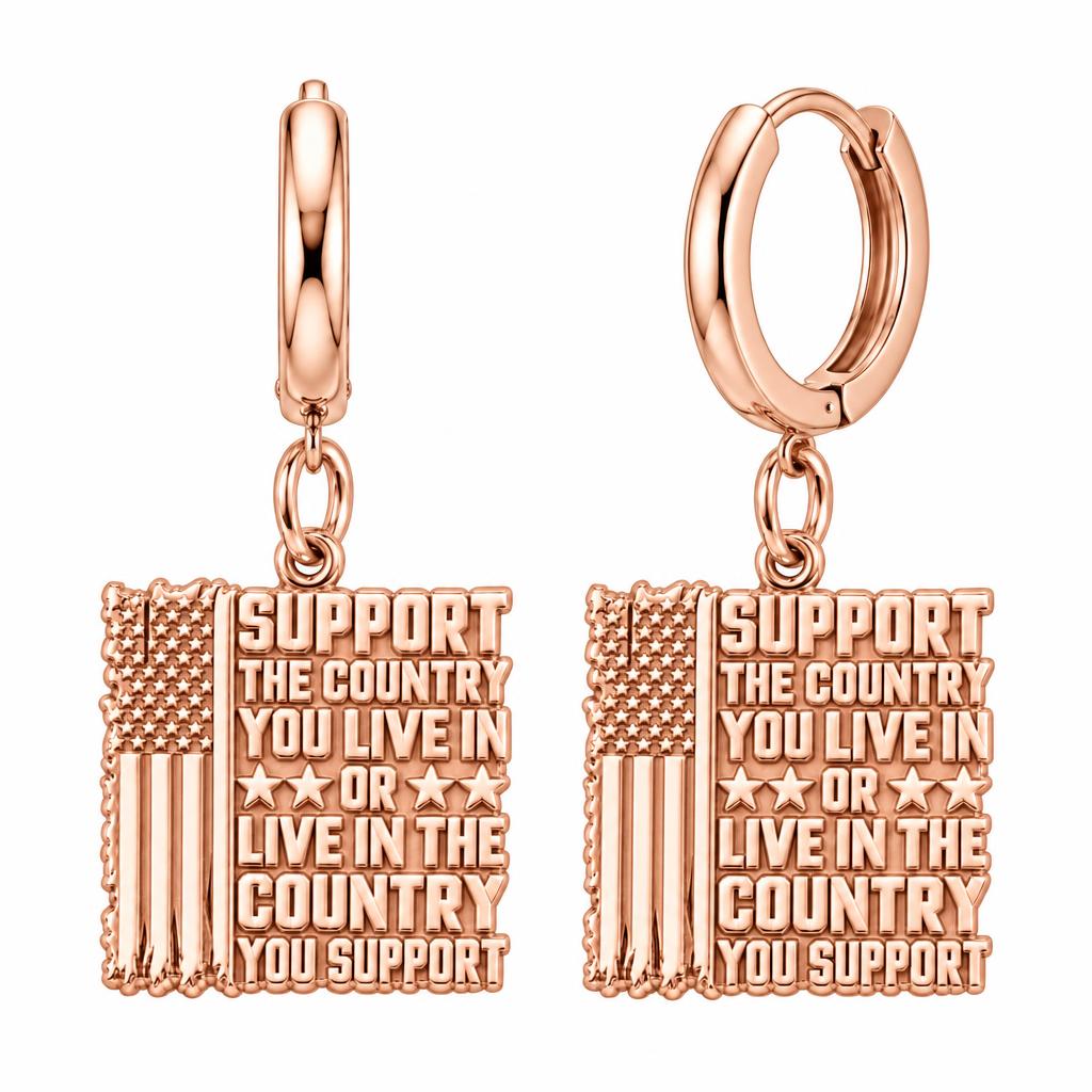 Patriotic Support Flag Huggie Charm Earrings – rose gold, front view