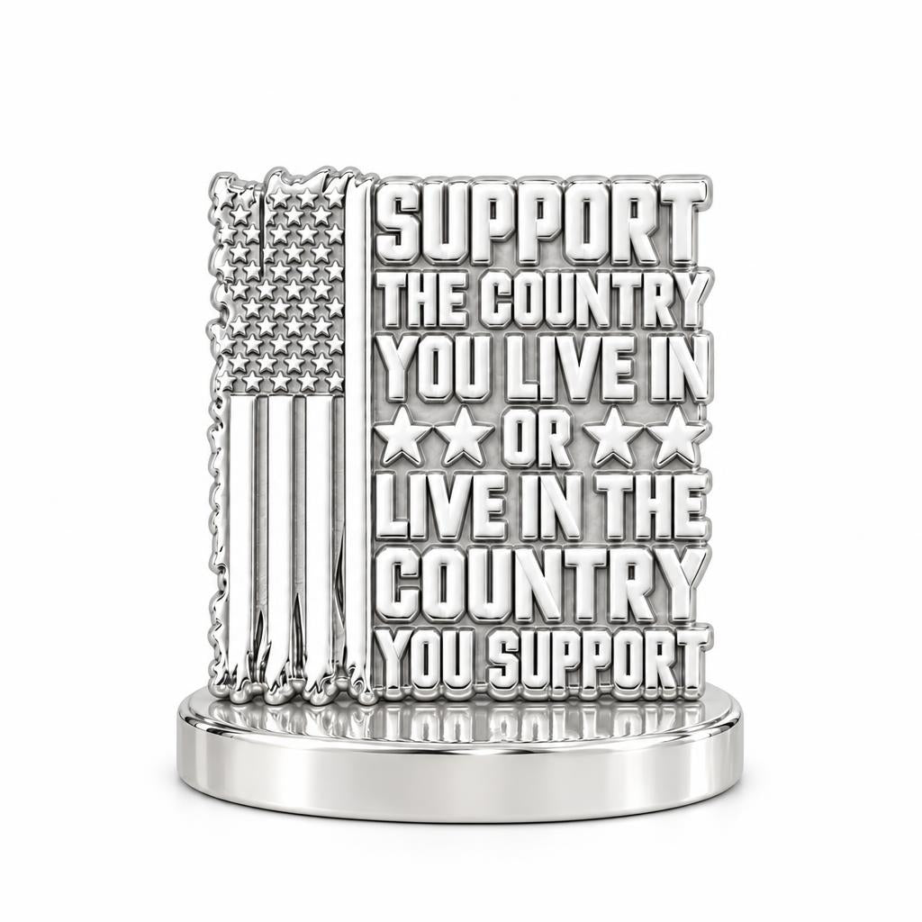 Patriotic Support Flag Keepsake Plaque – silver, front view