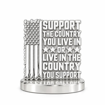 Patriotic Support Flag Keepsake Plaque – silver, front view