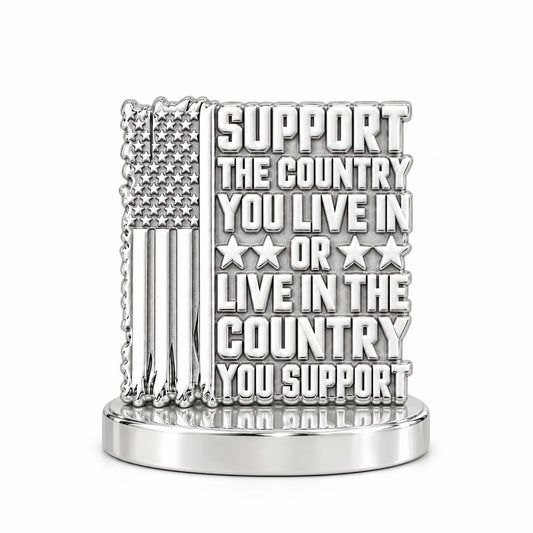 Patriotic Support Flag Keepsake Plaque – silver, front view