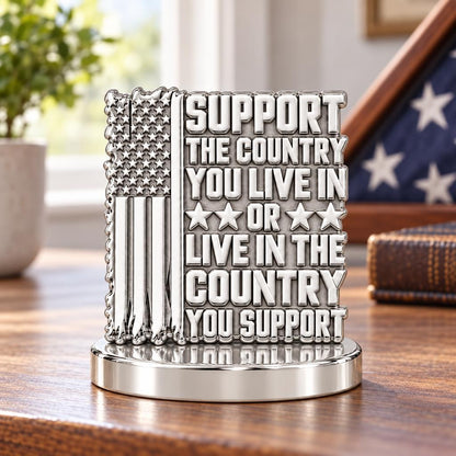 Patriotic Support Flag Keepsake Plaque – worn / in use