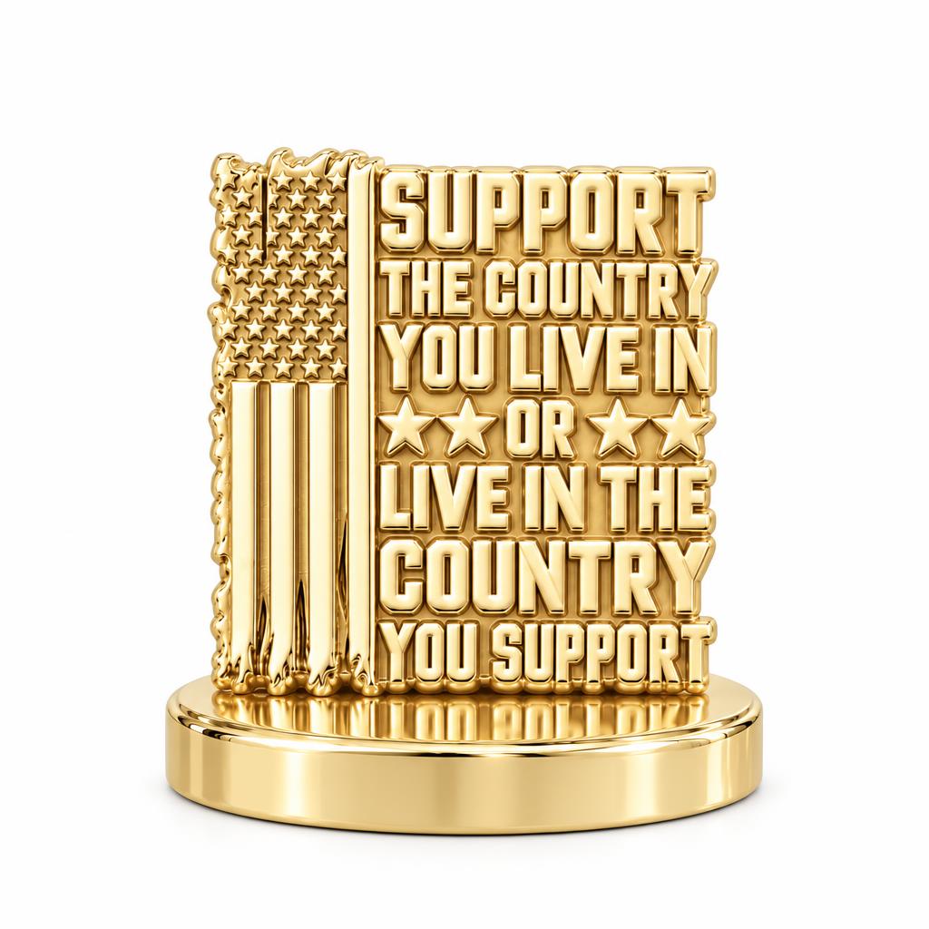 Patriotic Support Flag Keepsake Plaque – 18K gold, front view