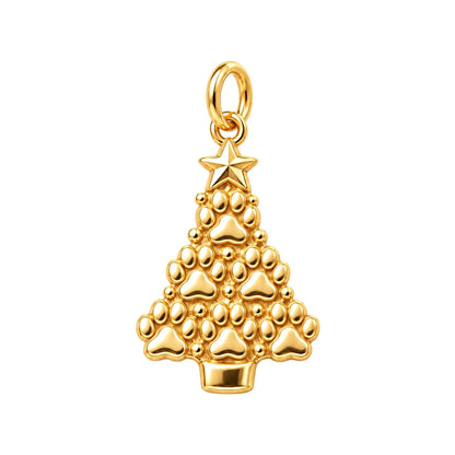 Paw Print Christmas Tree Charm Bracelet – Personalized Dog Mom Gift – 18K gold charm, front view