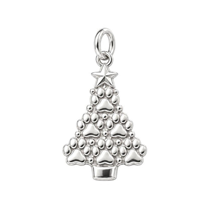 Paw Print Christmas Tree Charm Bracelet – Personalized Dog Mom Gift – silver charm, front view