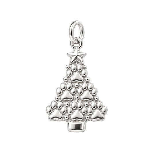 Paw Print Christmas Tree Charm Bracelet – Personalized Dog Mom Gift – silver charm, front view