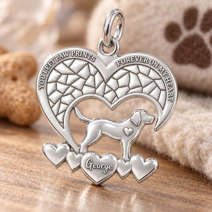 Paw Prints On My Heart Charm Bracelet – Personalized Pet Gift – macro detail of the charm