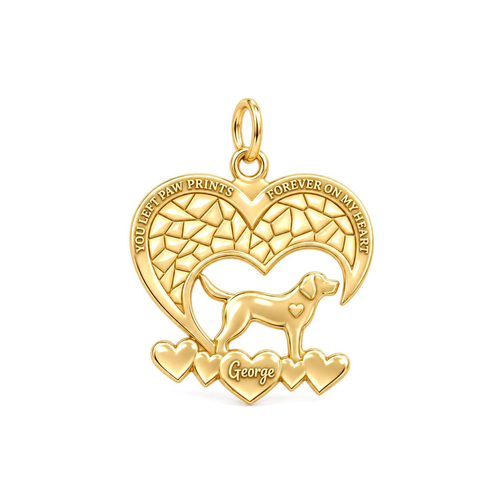 Paw Prints On My Heart Charm Bracelet – Personalized Pet Gift – 18K gold plated 3 cm charm, front view