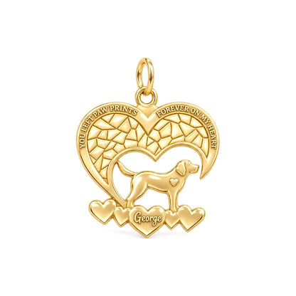 Paw Prints On My Heart Charm Bracelet – Personalized Pet Gift – 18K gold plated 3 cm charm, front view