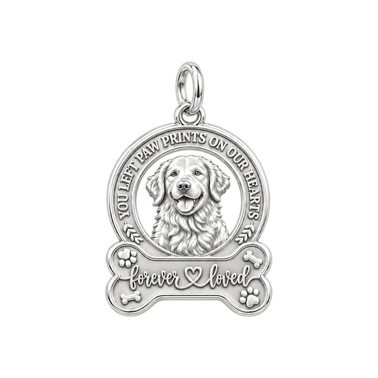 Paw Prints On Our Hearts Charm Bracelet – Personalized Dog Mom Gift – silver plated 2 cm charm, front view