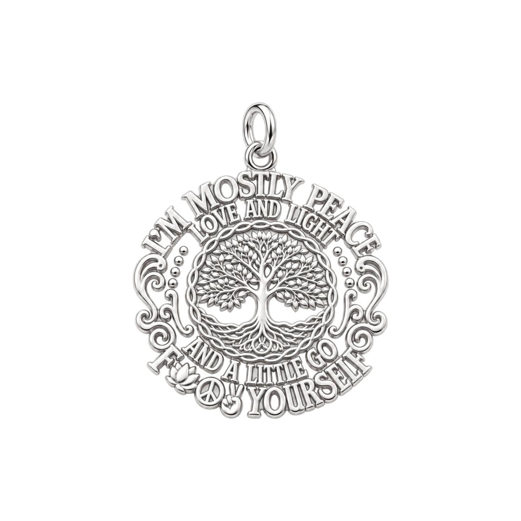 Peace Love and Light Charm Bracelet – Personalized Yoga Gift – silver plated 3 cm charm, front view