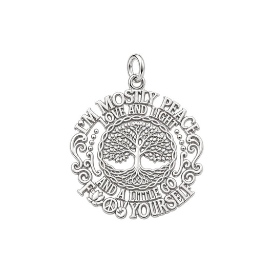 Peace Love and Light Charm Bracelet – Personalized Yoga Gift – silver plated 3 cm charm, front view