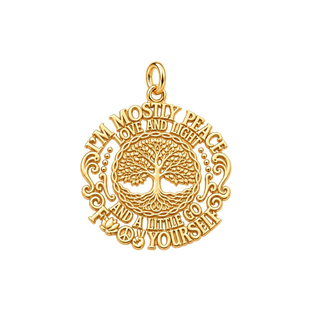 Peace Love and Light Charm Bracelet – Personalized Yoga Gift – 18K gold plated 3 cm charm, front view