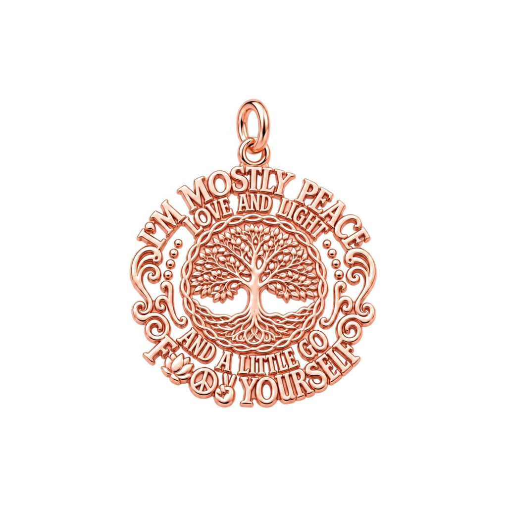 Peace Love and Light Charm Bracelet – Personalized Yoga Gift – rose gold 3 cm charm, front view
