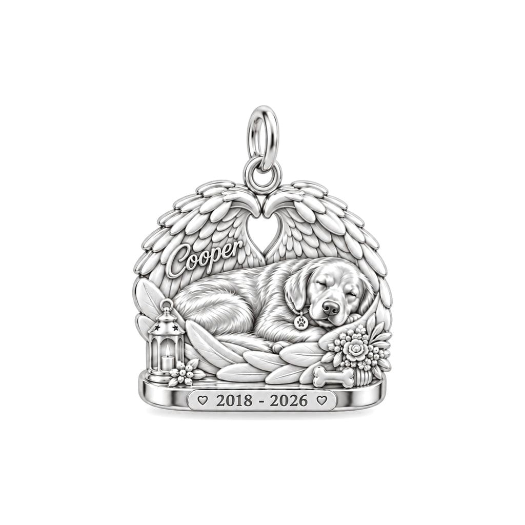 Peaceful Angel Wings Charm Bracelet – Personalized Dog Mom Gift – silver charm, front view