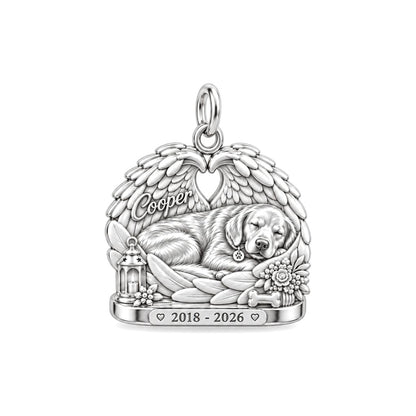 Peaceful Angel Wings Charm Bracelet – Personalized Dog Mom Gift – silver charm, front view