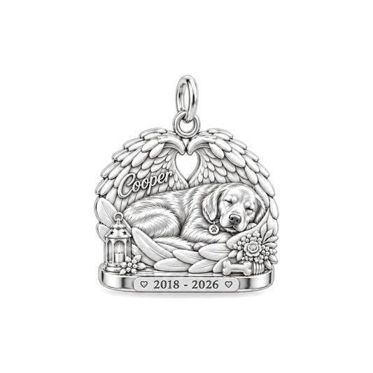 Peaceful Angel Wings Charm Bracelet – Personalized Dog Mom Gift – silver charm, front view