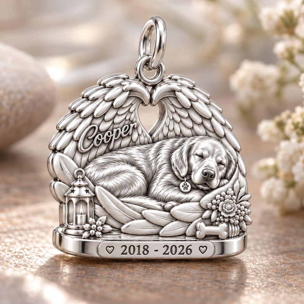 Peaceful Angel Wings Charm Bracelet – Personalized Dog Mom Gift – macro detail of the charm