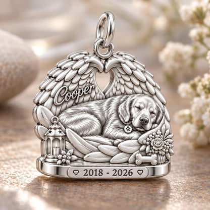 Peaceful Angel Wings Charm Bracelet – Personalized Dog Mom Gift – macro detail of the charm