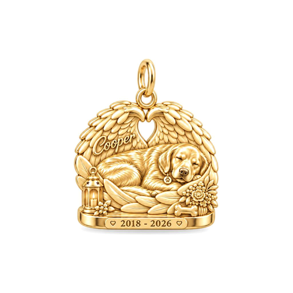 Peaceful Angel Wings Charm Bracelet – Personalized Dog Mom Gift – 18K gold charm, front view