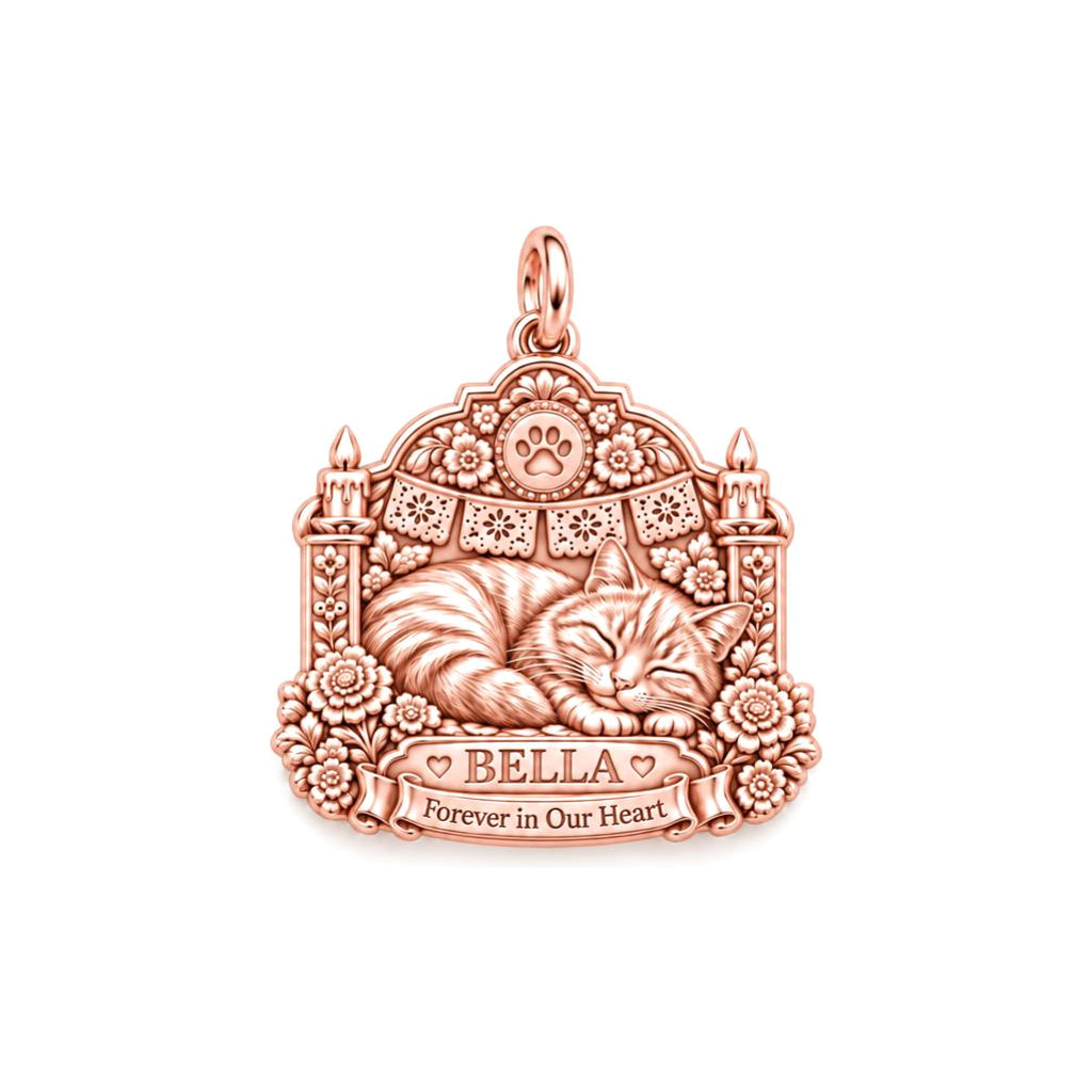Peaceful Pet Memorial Charm Bracelet – Personalized Pet Gift – rose gold 2 cm charm, front view
