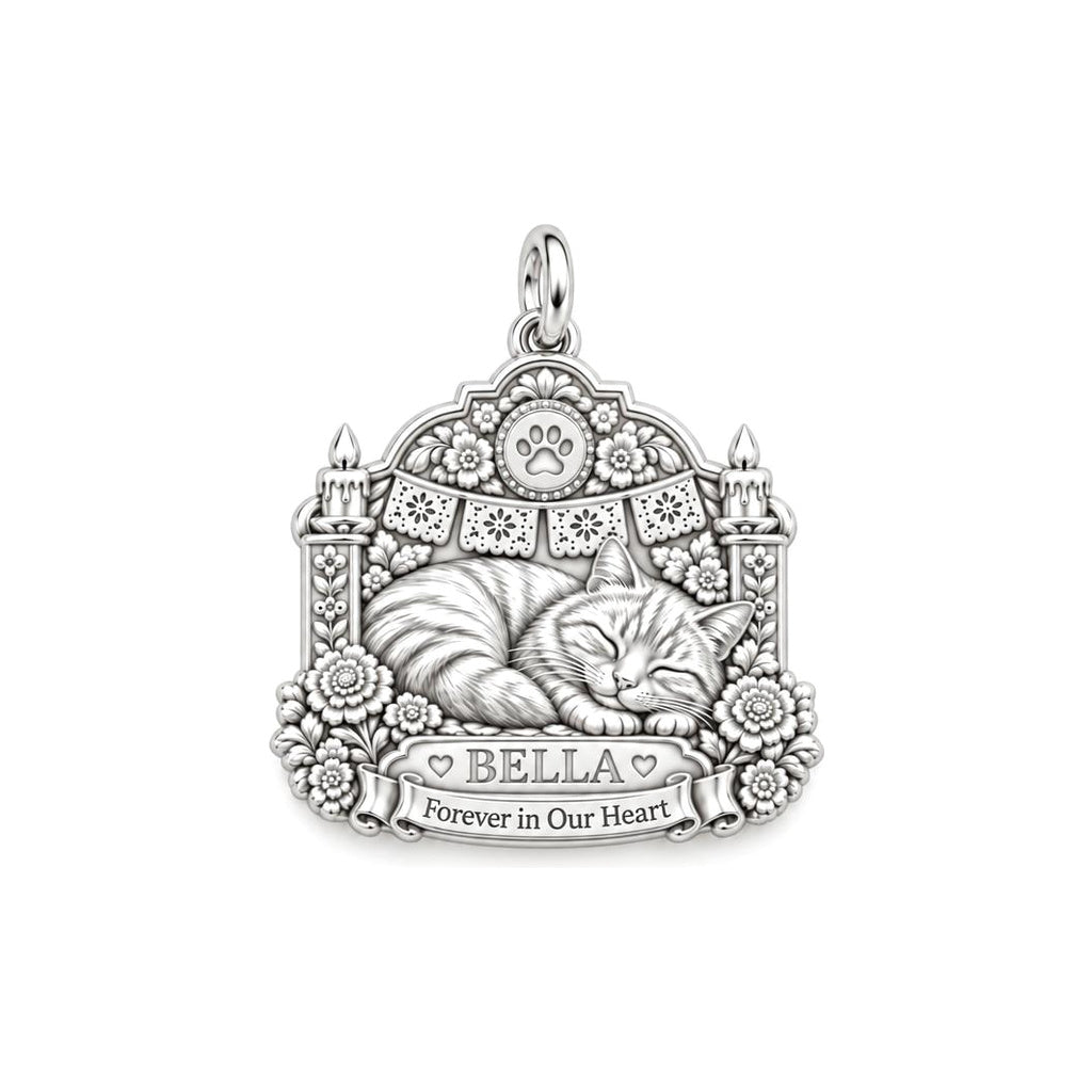 Peaceful Pet Memorial Charm Bracelet – Personalized Pet Gift – silver plated 2 cm charm, front view