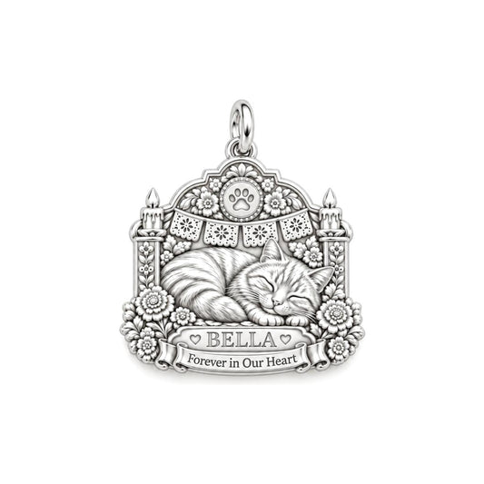 Peaceful Pet Memorial Charm Bracelet – Personalized Pet Gift – silver plated 2 cm charm, front view