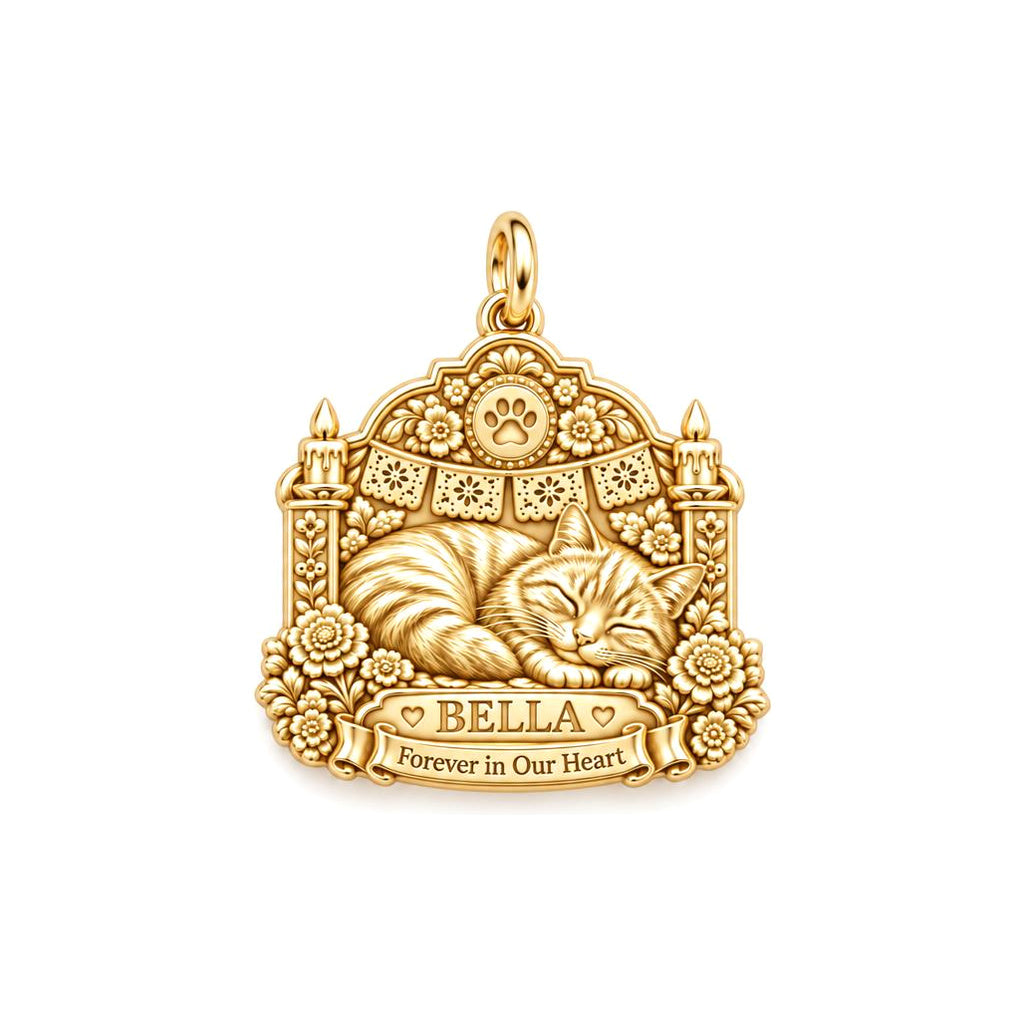 Peaceful Pet Memorial Charm Bracelet – Personalized Pet Gift – 18K gold plated 2 cm charm, front view