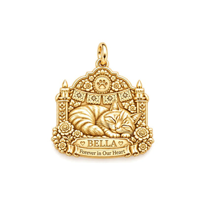 Peaceful Pet Memorial Charm Bracelet – Personalized Pet Gift – 18K gold plated 2 cm charm, front view
