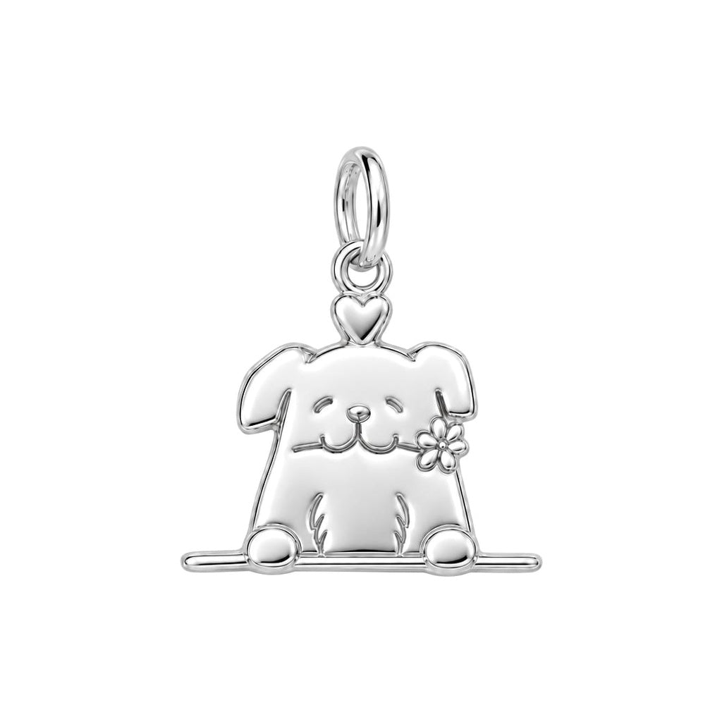Peeking Pup with Flower Charm and Polyester Cord Bracelet Set