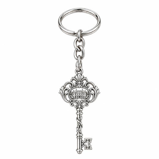 Pemberley Estate Key Charm Keychain – silver, front view